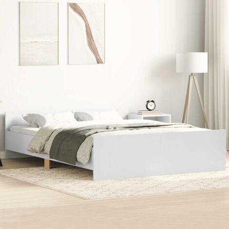 Cadre de lit blanc en bois d'ingénierie et pin massif avec lattes en contreplaqué, dimensions 193x123x50 cm compatible matelas 120x190 cm (1/4)