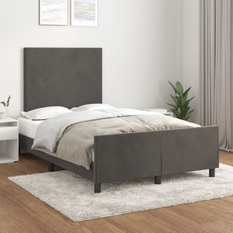 Cadre de lit avec tête de lit en velours gris foncé, taille 120x200 cm, bois massif et contreplaqué, sans matelas (1/4)