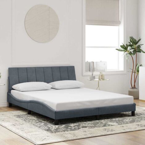 Cadre de lit Hanko avec tête de lit velours gris foncé 160x200 cm sans matelas (1/4)