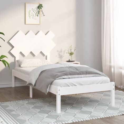 Cadre de lit blanc 90x190 cm bois massif avec tête de lit confortable, sans matelas (1/4)