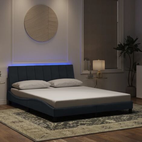 Cadre de lit Hanko gris foncé 160x200cm avec LED et tête de lit velours (1/4)