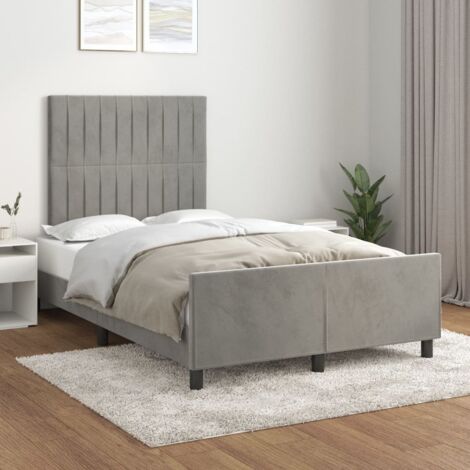 Cadre de lit velours gris clair 120x200 cm avec tête de lit réglable et lattes en bois (1/4)