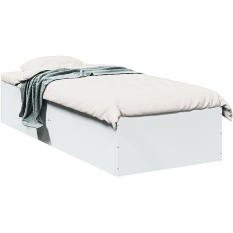 Cadre de Lit Blanc 90x190cm sans Matelas - Bois d'Ingénierie, Lattes Contreplaqué pour Soutien Optimal, Design Moderne et Minimaliste (1/4)