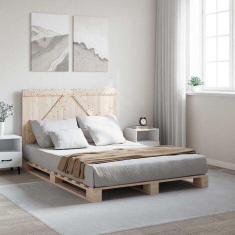 Cadre de Lit 140x200 cm avec Tête de Lit en Bois de Pin Massif Rustique (1/4)