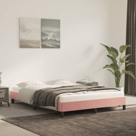 Cadre de lit 140x200 cm en velours rose, cadre de lit sans matelas pour chambre moderne avec pieds robustes et lattes de contreplaqué (1/4)