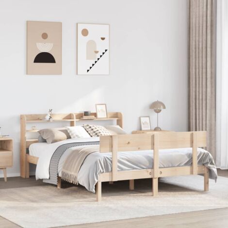 Cadre de Lit Sans Matelas en Bois de Pin Massif avec Étagères - Dimensions 160x200 cm - Améliorez votre Décoration d'intérieur (1/4)