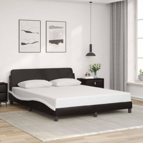 Cadre de lit Dover avec tête de lit en similicuir noir et blanc, dimensions 160x200 cm (1/4)