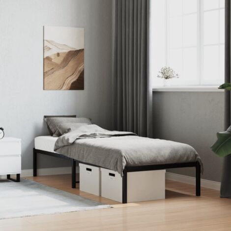 Cadre de lit en acier noir 75x190 cm avec lattes métalliques et pieds centraux pour rangement sous le lit (1/4)