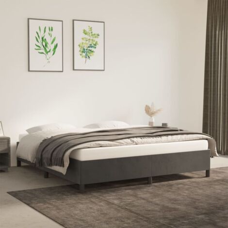 Cadre de Lit Velours Gris 180x200 cm avec Lattes Contreplaqué et Pieds Robustes - Lit sans Matelas pour une Nuit Reposante (1/4)