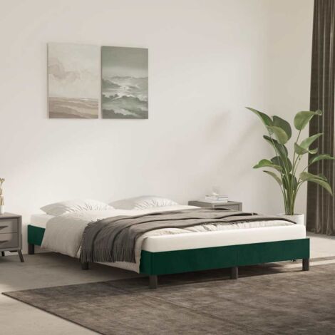 Cadre de lit en velours vert foncé sans matelas 140x190 cm avec lattes en contreplaqué (1/4)