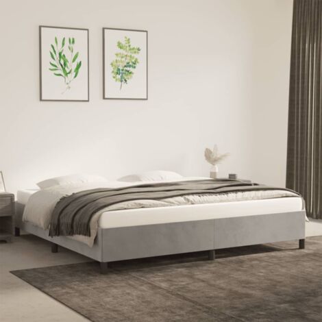 Cadre de lit 200x200 cm en velours gris clair avec pieds robustes et lattes de contreplaqué - sans matelas (1/4)