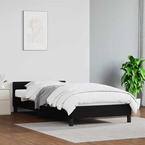 Cadre de lit avec tête de lit en similicuir noir pour matelas 100x200 cm (1/4)
