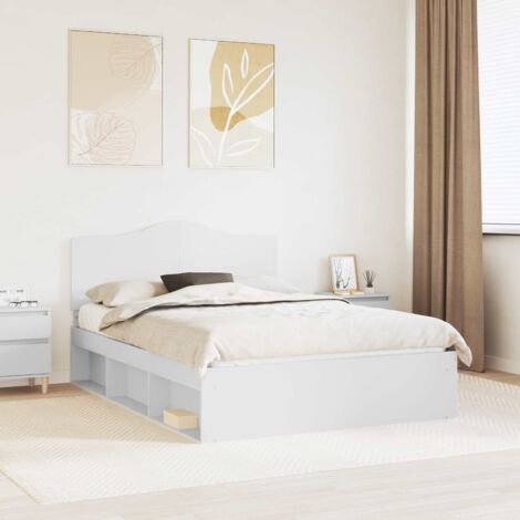 Cadre de lit avec tête de lit en Pin massif blanc - Double 140x200 cm - Bois d'ingénierie - Durable et facile à nettoyer (1/4)