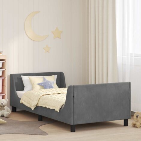 Cadre de Lit avec Tête de Lit Gris foncé, Bois d'Ingénierie, Velours, 90x200 cm, Poche de Rangement, Style Moderne (1/4)