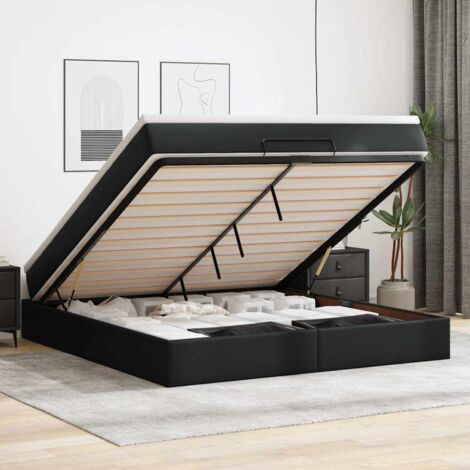 Lit Ottoman avec Matelas et Surmatelas Similicuir Noir - Cadre Hydraulique 160x200 cm avec Rangement Intégré (1/4)