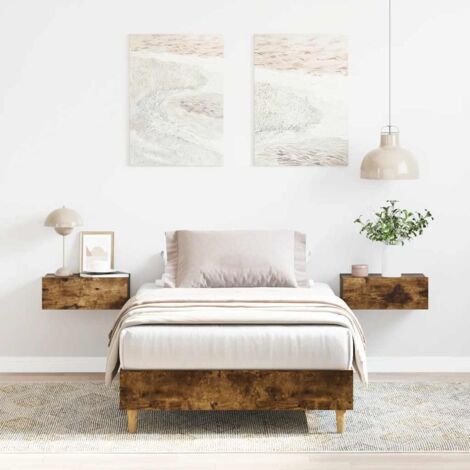 Cadre de lit 90x190 cm chêne fumé bois d'ingénierie avec sommier à lattes (1/4)