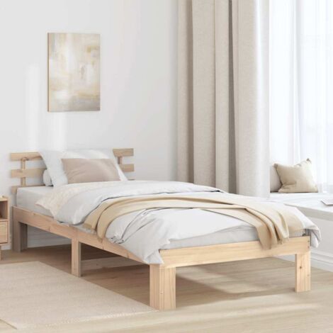 Cadre de Lit avec Tête de Lit Naturel Pin Massif 90 x 200 cm pour Personne Unique (1/4)