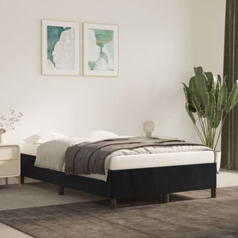 Cadre de lit Velours Noir 120x200 cm sans matelas avec lattes contreplaqué et pieds robustes (1/4)