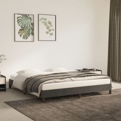 Cadre de Lit Velours Gris foncé 160x200 cm avec Lattes contreplaqué (1/4)