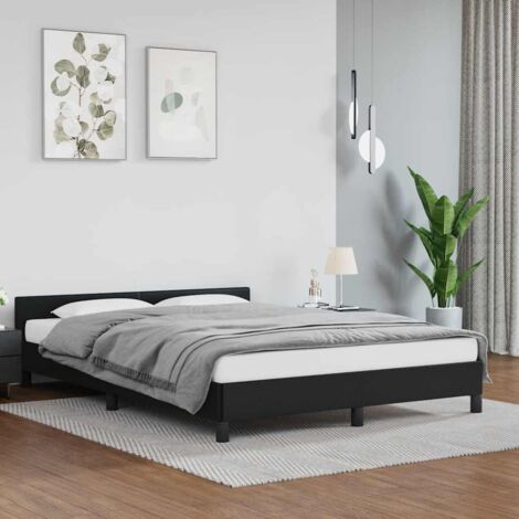 Cadre de Lit avec Tête de Lit en Similicuir Noir 140x190 cm sans Matelas (1/4)