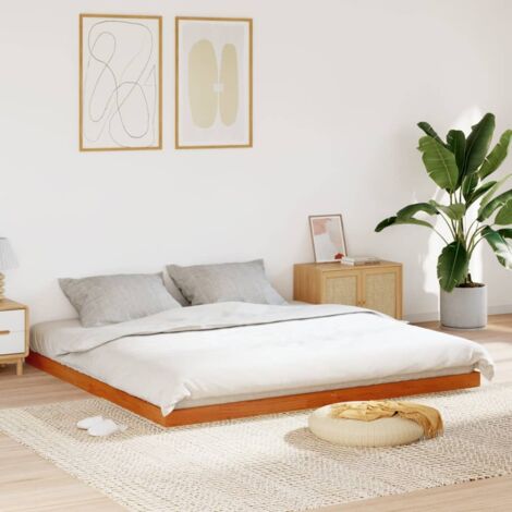 Cadre de Lit 180x200 Pin Massif Cire Marron avec Lattes - Modern Design (1/4)