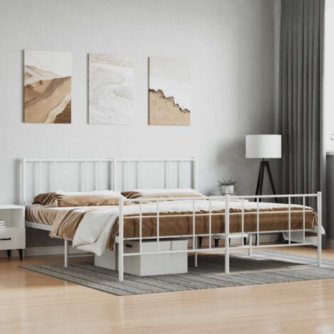 Cadre de lit métallique Moderne Blanc - Lit Metal sans matelas 180x200 avec pieds et support backlit, Acier robuste avec espace de rangement sous le lit (1/4)
