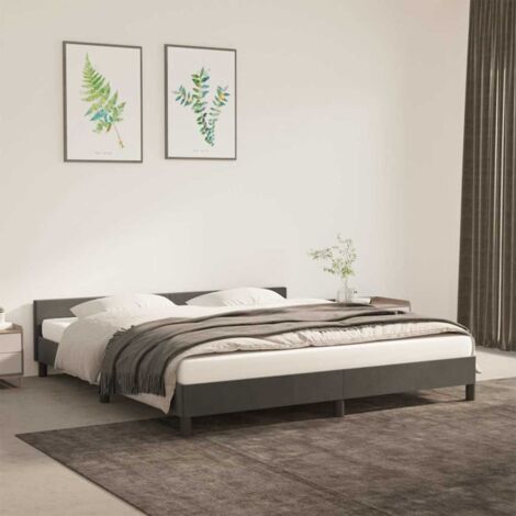 Cadre de lit 180x200 cm en velours gris foncé avec tête de lit et lattes de contreplaqué, sans matelas (1/4)