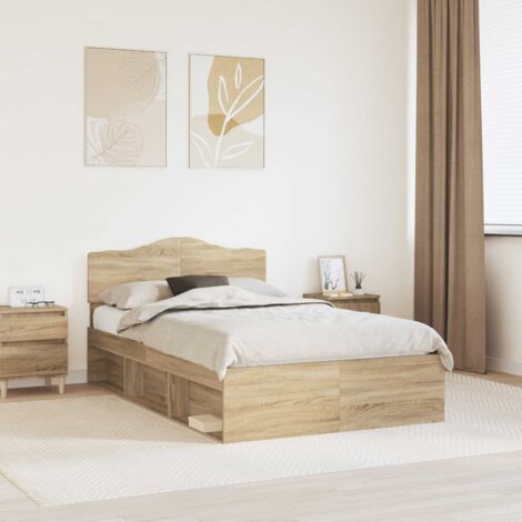 Cadre de lit Sonoma (120x200 cm) en Bois de pin massif avec tête de lit en pin massif - Moderne, durable et facile à nettoyer (1/4)