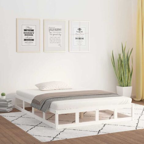 Cadre de lit 140x200 cm bois de pin massif blanc avec lattes contreplaqué (1/4)