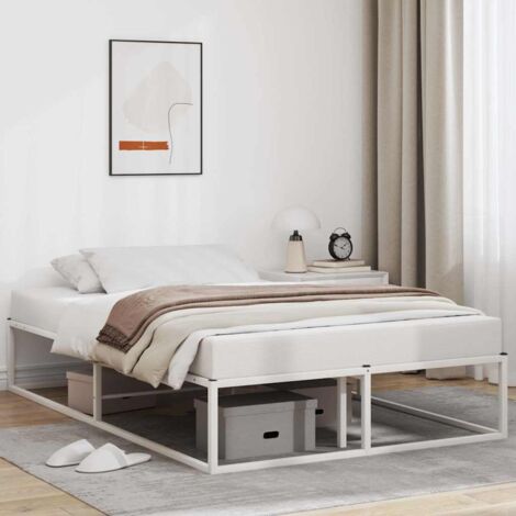 Cadre de lit métal blanc 120x200 cm avec sommier à lattes et espace de rangement - 205x125x32.5 cm - Powder Coated (1/4)