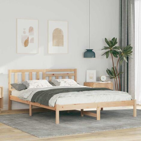 Cadre de Lit King (160x200 cm) avec Tête de Lit en Pin Massif Marron (1/4)