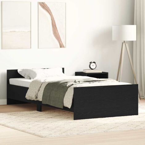 Cadre de lit 90x190 cm sans matelas - Bois ingénierie chêne noir avec tête et pied de lit fonctionnels - Assemblage requis (1/4)