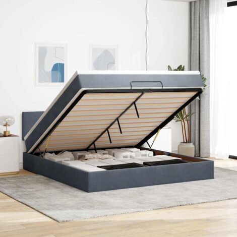 Cadre de Lit Ottoman avec Matelas Velours Gris Foncé 160x200 cm, Espace de Rangement, Hydraulique, Surmatelas Inclus (1/4)