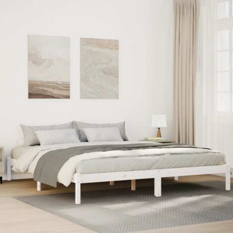 Cadre de Lit  Bois de Pin Massif Blanc  200x210 cm Extra Long (1/4)