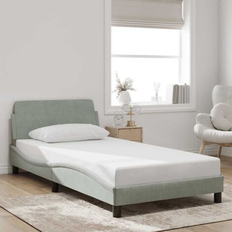 Cadre de lit Dover avec tête de lit en velours Gris Clair 100x200 cm - Matelas non inclus (1/4)