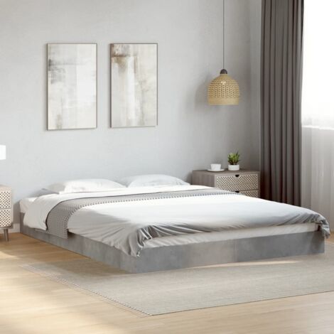 Cadre de lit 160x200 cm, Modèle Gris Béton en bois d'ingénierie, lit à lattes contreplaqué pour chambre contemporaine (1/4)