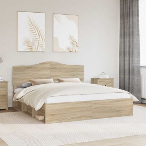Cadre de Lit Sonoma 180x200 cm avec Tête de Lit en Pin Massif, Design Épuré et Minimaliste (1/4)
