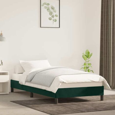 Cadre de lit velours vert foncé sans matelas 100x200 cm avec pieds robustes et lattes contreplaqué (1/4)