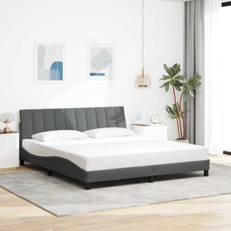 Cadre de lit Hanko 180x200 cm tissu gris foncé avec tête de lit confortable (1/4)