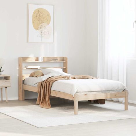 Cadre de Lit 75x190 cm - Bois de Pin Massif avec Étagères (1/4)