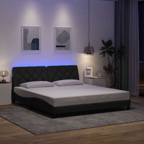Cadre de lit LED Gris foncé tissu 180x200cm sans matelas - incl. éclairage LED et coussin tête de lit (1/4)