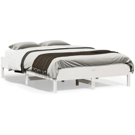 Cadre de lit en bois de pin blanc 140x190 cm avec support lattes - Lit sans matelas (1/4)