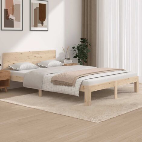Cadre de Lit en Pin Massif pour Matelas 140x200 cm, Tête de Lit Classique, Montage Requis, Livré en Kit avec Lattes Contreplaqué (1/4)