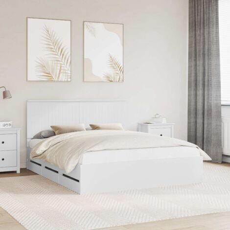 Cadre de lit avec tiroirs de rangement 160x200 cm en bois d'ingénierie Blanc 3 pièces (1/4)