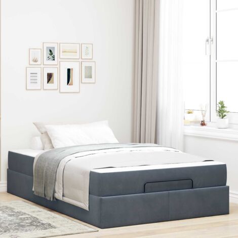 Cadre de lit avec matelas - Cadre de lit en velours Gris Foncé avec tiroirs de rangement - Petit double (120x190 cm) (1/4)
