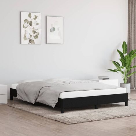 Cadre de Lit Tissu Noir 140x200 cm avec Lattes Contreplaqué pour Matelas - Support Stable et Durable pour Chambre (1/4)