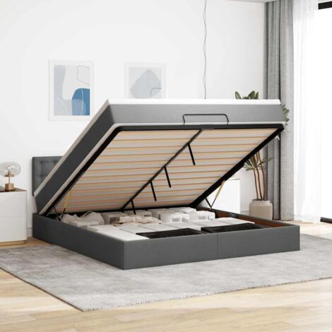Cadre de lit ottoman avec matelas à ressorts ensachés et rangement hydraulique 160x200cm, tissu gris foncé avec surmatelas et bandes LED (1/4)