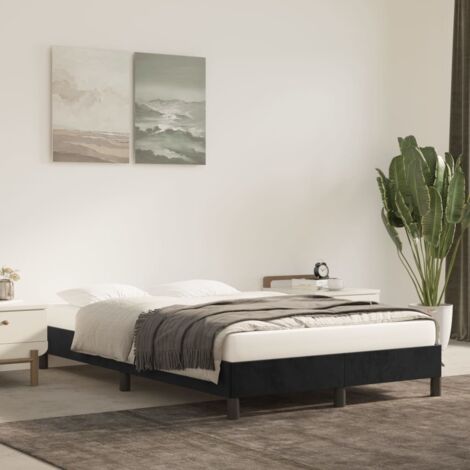 Cadre de Lit Velours Noir 120x190 cm avec Structure en Bois et Lattes en Contreplaqué, sans Matelas - Confort et Stabilité (1/4)