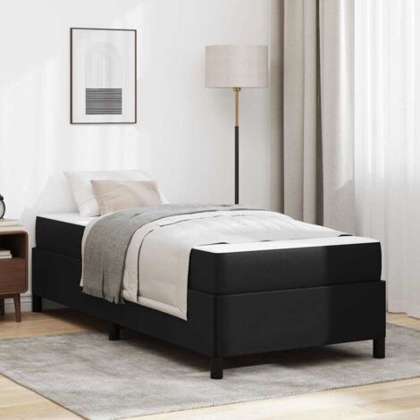 Cadre de Lit avec Matelas à Ressorts Ensachés, Noir, Bois d'Ingénierie, Tissu Respirant, 90x200 cm, pour 1 Personne, Poids Max 140 kg (1/4)