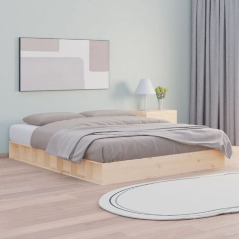 Cadre de Lit, Bois Massif de Pin, 120x200 cm, Design Stabilisé et Durable avec Contreplaqué (1/4)